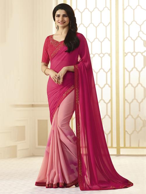 pink half & half saree with blouse - 14495250 - Very Small Image - 1