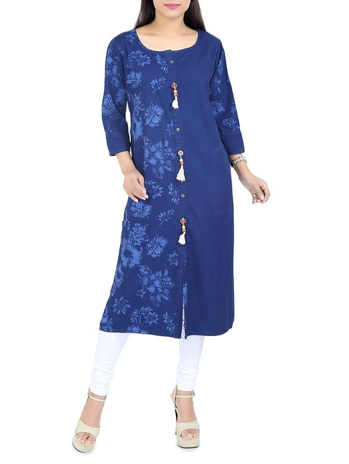 dark blue denim straight kurta - 14495379 - Standard Image - 1