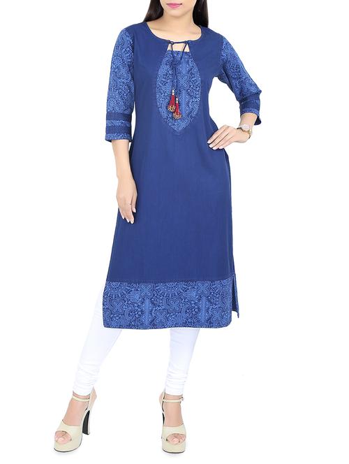 blue denim straight kurta - 14495384 - Very Small Image - 1