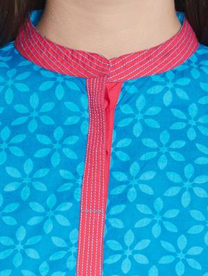blue cotton straight kurta - 14495447 - Standard Image - 4
