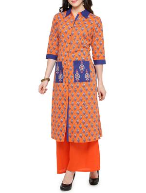 orange cotton straight kurta - 14495455 - Standard Image - 2