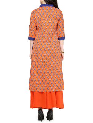orange cotton straight kurta - 14495455 - Standard Image - 3
