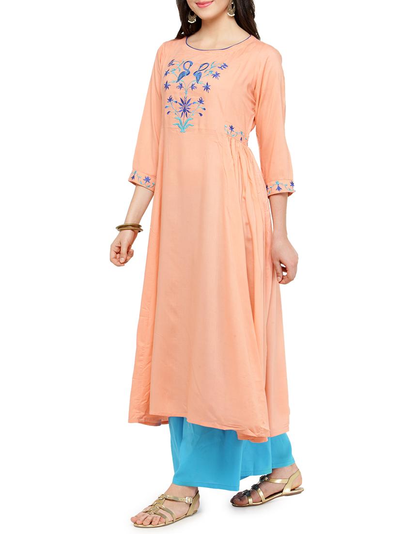 pink rayon flared kurta - 14495465 - Zoom Image - 2