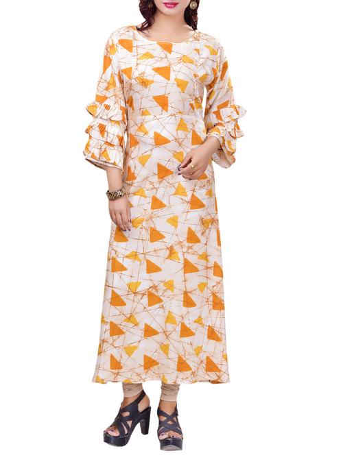 Beige rayon a-line kurta - 14495524 - Very Small Image - 1