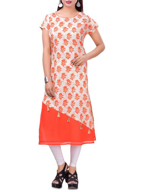 orange rayon straight kurta - 14495538 - Standard Image - 1