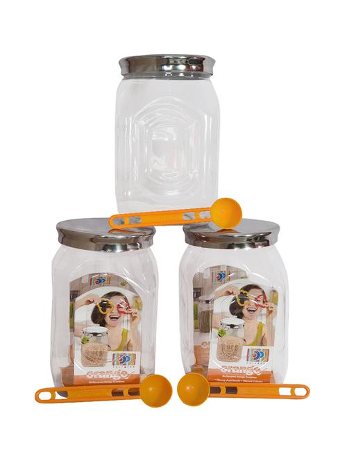 Set of 3 Orange Pet Plastic with Stainless Steel lid Airtight Container Set 500ml each - 14495641 - Very Small Image - 1