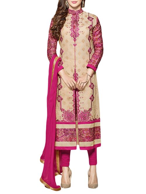 Embroidered semi-stitched straight pant suit - 14495651 - Very Small Image - 1