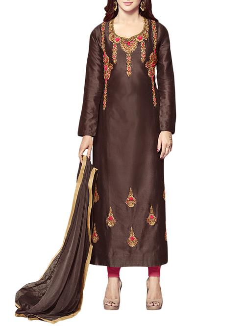 Embroidered semi-stitched straight pant suit - 14495652 - Very Small Image - 1