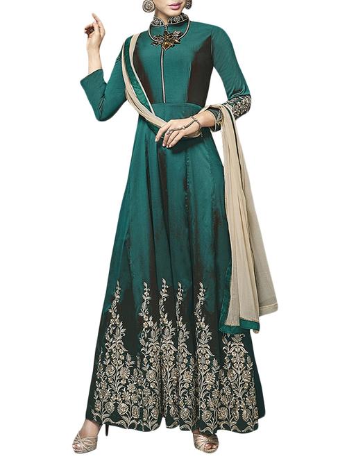 green santoon anarkali semistitched suit - 14495667 - Very Small Image - 1