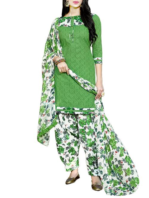 green poly cotton unstitched dress material - 14495672 - Very Small Image - 1