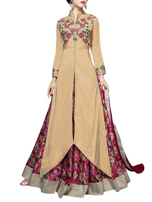 beige embroidered stitched skirt suit - 14495706 - Very Small Image - 1