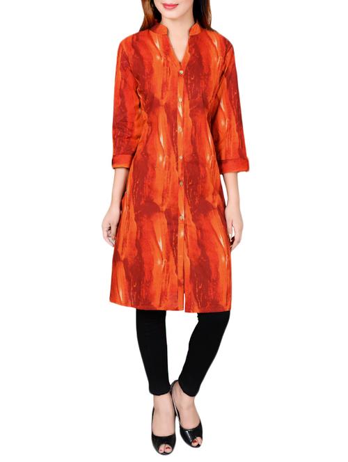 orange cotton straight kurta - 14495813 - Very Small Image - 1