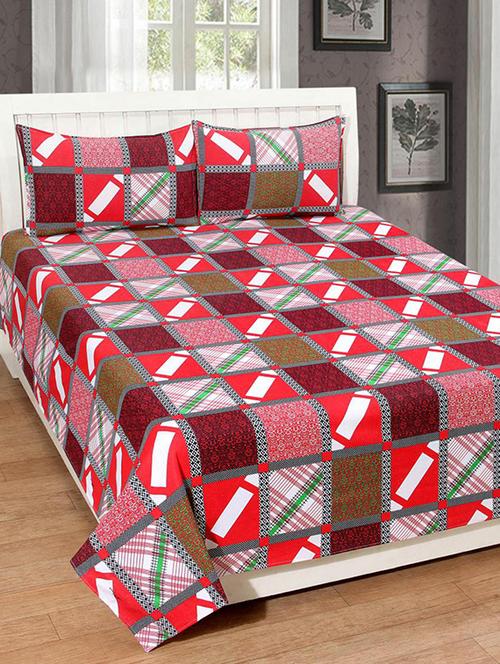 Cotton Double Bed sheet With 2 Pillow Covers - 14495884 - Very Small Image - 1