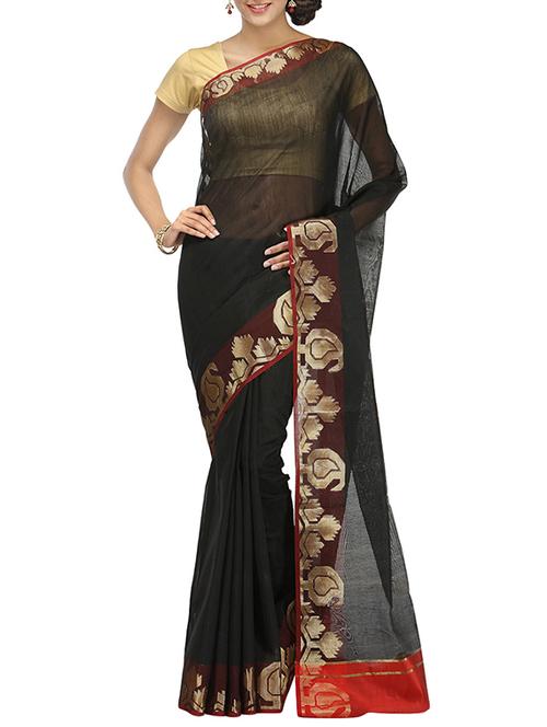black bordered saree with blouse - 14495897 - Very Small Image - 1