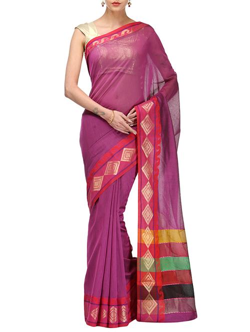 magenta bordered saree with blouse - 14495898 - Very Small Image - 1