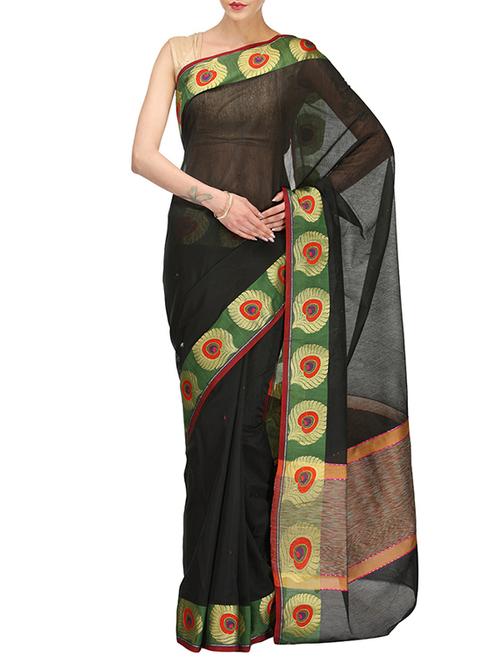 black bordered saree with blouse - 14495900 - Very Small Image - 1