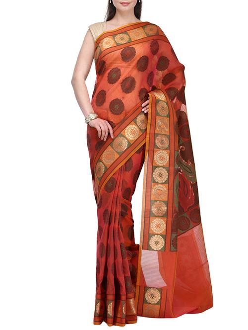 peach woven saree with blouse - 14495914 - Very Small Image - 1