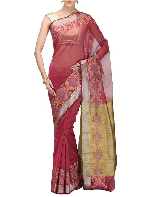 pink bordered saree with blouse - 14495941 - Very Small Image - 1