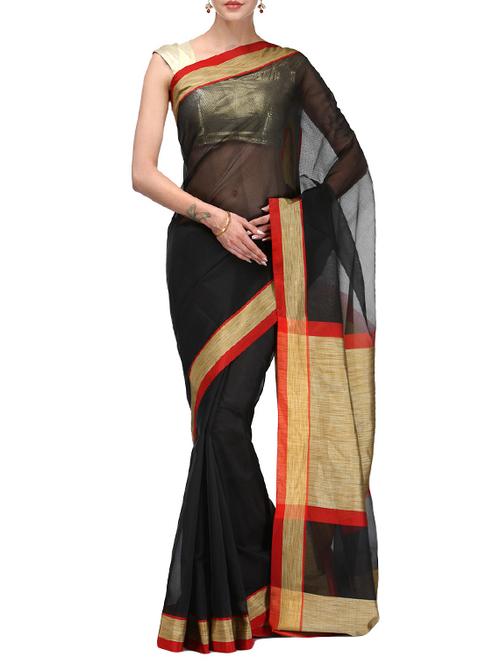 black bordered saree with blouse - 14495943 - Very Small Image - 1