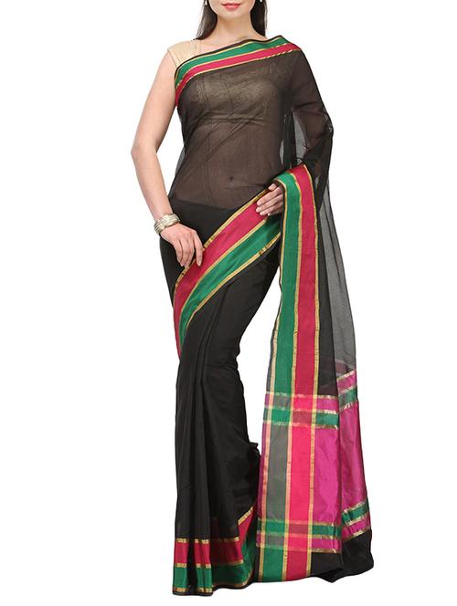 black bordered saree with blouse - 14495956 - Very Small Image - 1