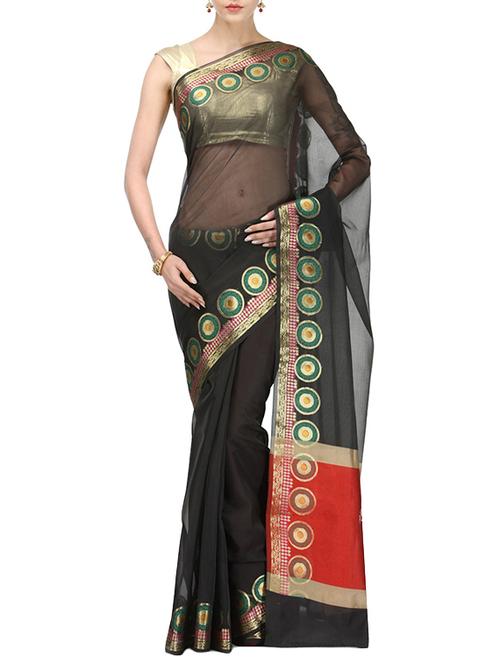 black bordered saree with blouse - 14495958 - Very Small Image - 1
