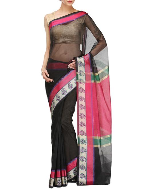 black bordered saree with blouse - 14495968 - Very Small Image - 1