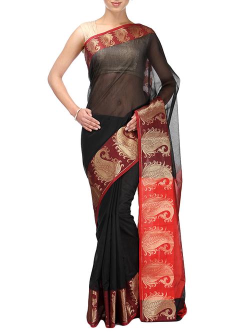 black bordered saree with blouse - 14495971 - Very Small Image - 1