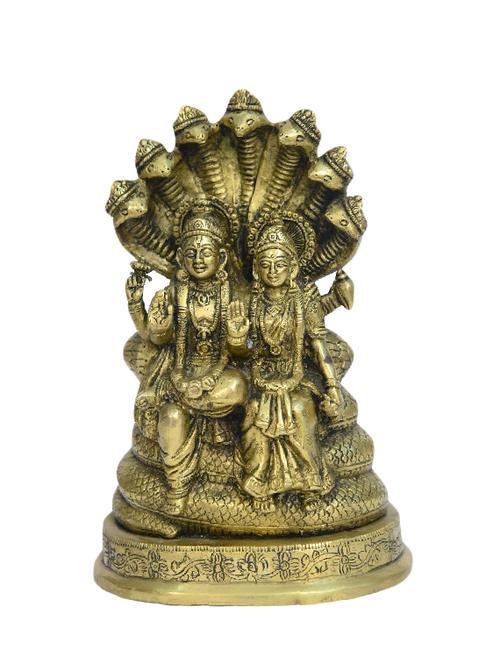 Brass God Vishnu Laxmi Sitting On Sheshnag Statue Handicrafts Product - 14496432 - Very Small Image - 1
