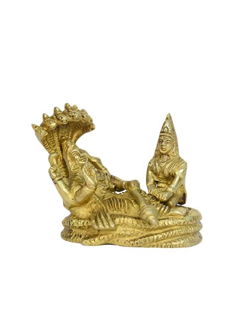Brass Vishnu Laxmi Sitting With Sheshnag Statue Small Statue Handicrafts Product - 14496436 - Very Small Image - 1