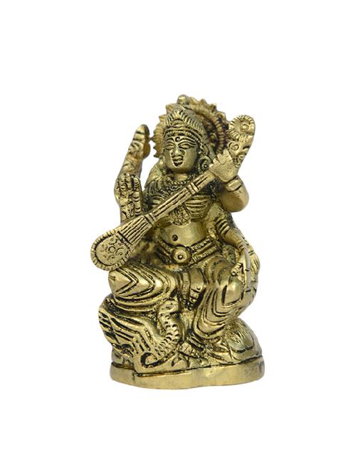 Pure Brass Statue of Sarasvati Handicrafts Product - 14496466 - Very Small Image - 1