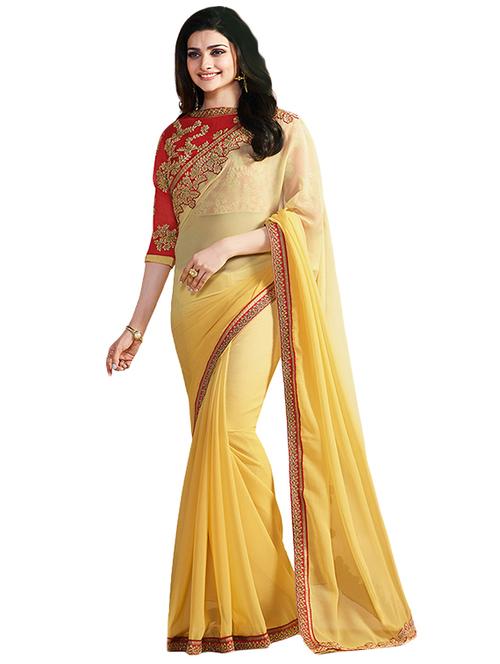 yellow georgette ombre saree with blouse - 14496810 - Very Small Image - 1