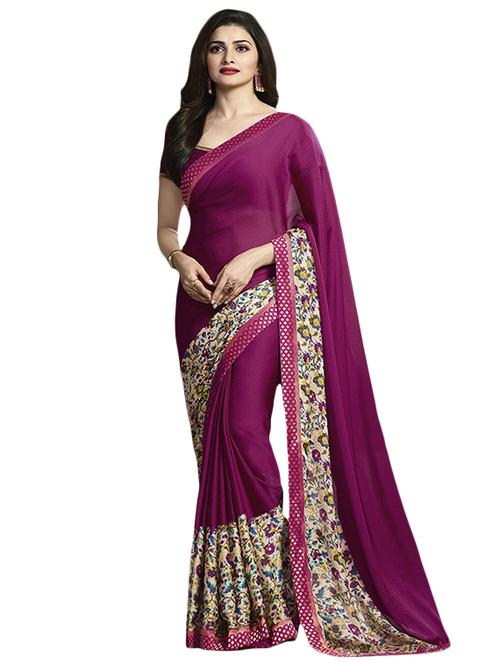purple silk printed saree with blouse - 14496815 - Very Small Image - 1