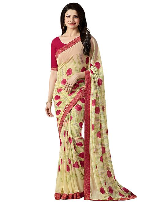 beige georgette printed saree with blouse - 14496818 - Very Small Image - 1