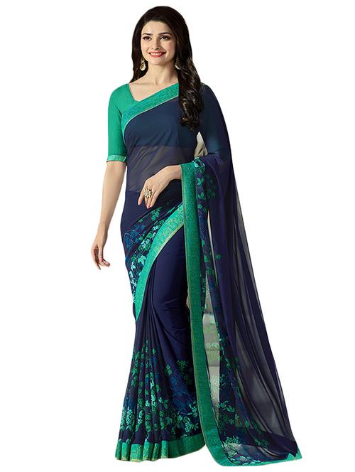 blue georgette printed saree with blouse - 14496819 - Standard Image - 1