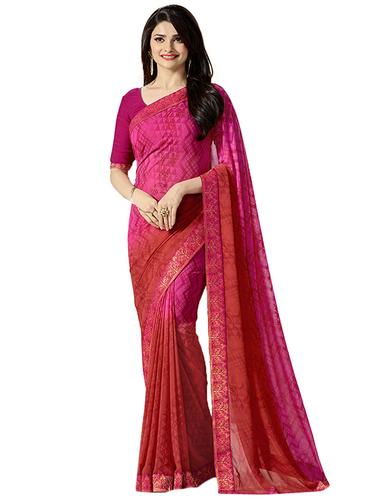 pink georgette printed saree with blouse - 14496827 - Very Small Image - 1