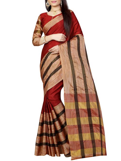 red bordered saree with blouse - 14496838 - Standard Image - 1