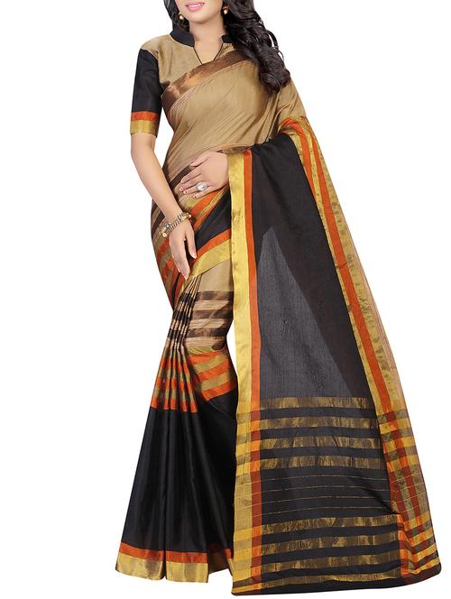 beige silk woven saree with blouse - 14496850 - Standard Image - 1