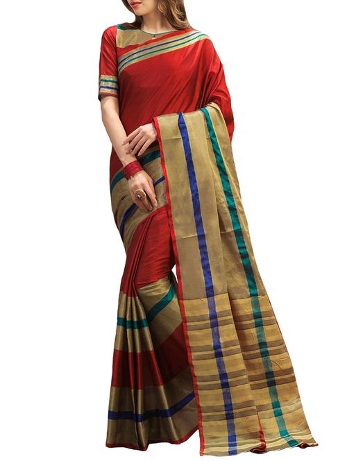 red silk woven saree with blouse - 14496880 - Very Small Image - 1