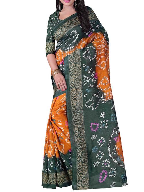 green silk bandhani saree with blouse - 14496901 - Very Small Image - 1