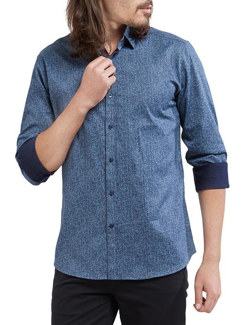blue cotton casual shirt - 14496941 - Very Small Image - 1