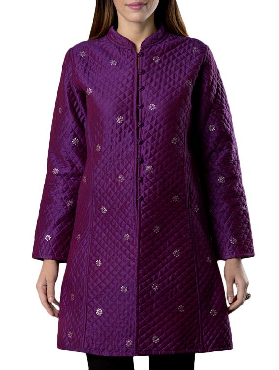 pink lemon purple silk blend quilted & padded jacket