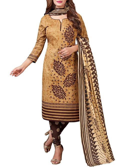 brown churidaar unstitched suit - 14497129 - Very Small Image - 1