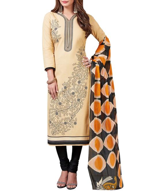 beige churidaar suit unstitched suit - 14497131 - Very Small Image - 1