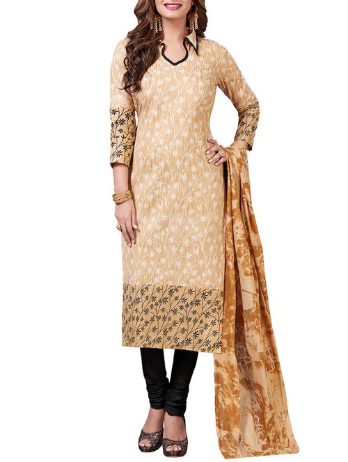 beige churidaar unstitched suit - 14497146 - Very Small Image - 1