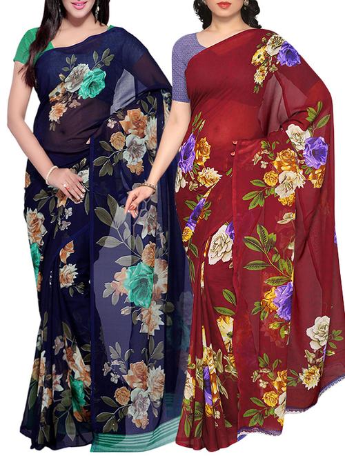 Multicolored combos saree with blouse - 14497149 - Very Small Image - 1