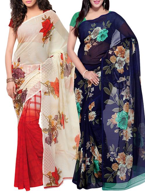 Multicolored combos saree with blouse - 14497151 - Very Small Image - 1