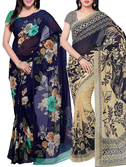Multicolored combos saree with blouse - 14497153 - Very Small Image - 1