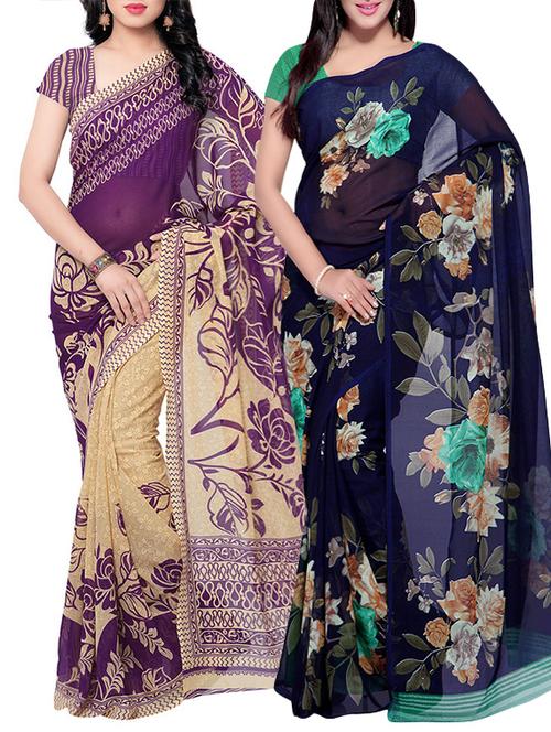 Multicolored combos saree with blouse - 14497156 - Very Small Image - 1
