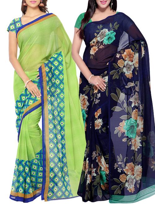 Multicolored combos saree with blouse - 14497161 - Very Small Image - 1