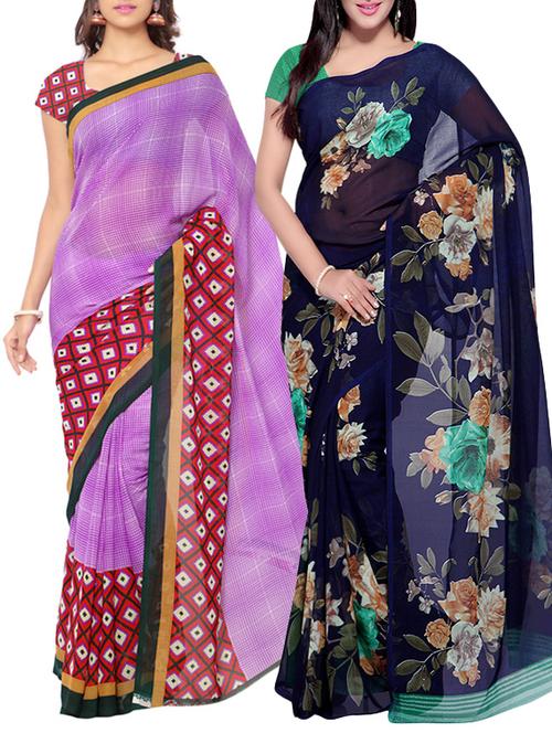 Multicolored combos saree with blouse - 14497163 - Very Small Image - 1